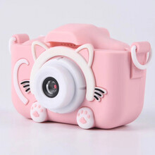 奎茗儿童照相机可拍照录像打印男女孩迷女小单反便携高清数码相机玩具 2400W猫粉色无内存单摄