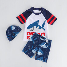 拉贝琳儿童泳衣男孩男童学生泳裤分体防晒中大童加大码胖宝宝游泳装套装 鲨鱼 M【建议身高80-95CM】