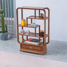 寻古红木家具非洲鸡翅木（学名：非洲崖豆木）桌面小博古架实木置物架紫砂壶架茶架V A款：长63*宽22*高92cm