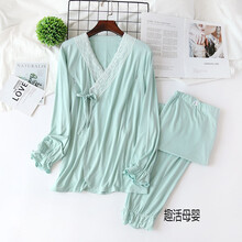 莫代尔月子服夏季薄款纯棉纱产后六月份夏天喂奶衣产妇睡衣坐月子 和服蕾丝月子服(绿色) L码(建议125-145斤)