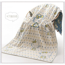 婴儿浴巾纯棉新生儿三层纱布宝宝洗澡超柔吸水夏季儿童毛巾被盖毯 小KT小猫