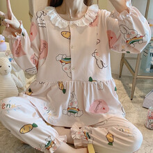 七采雏菊 纯棉月子服春夏孕妇睡衣45月产后哺乳喂奶衣6月秋冬孕妇家居服9韩版睡衣女 36848粉色纯棉套装 M码