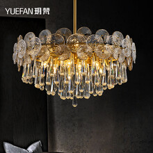 玥梵（YUEFAN） 新款轻奢水晶吊灯后现代简约全铜大气客厅卧室餐厅别墅样板间灯具 直径65cm（配三色光源10个）