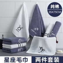 源优邦毛巾纯棉柔软吸水洁面巾男女全棉加厚洗脸巾情侣创意星座毛巾组合装 摩羯座（12.22-1.19）灰色+纯白