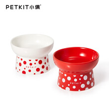 小佩宠物波点陶瓷高脚碗狗盆狗碗 猫盆猫碗 陶瓷食盆食具小猫咪小狗食具水碗泰迪 食盘 波点套装