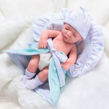 儿童毛绒玩具仿真娃娃全软胶会说话的洋娃娃布娃娃可爱女孩小玩偶早教女孩公主安抚玩具送女孩生日礼物 275-4闭眼 蓝抱被(男娃) 55声版