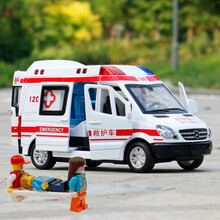 恩贝家族儿童宝宝合金奔驰城市救护车汽车模型玩具仿真回力汽车男孩车门可开车模模型儿童生日礼物
