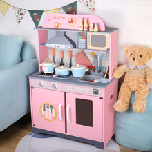 木制儿童厨房玩具套装仿真厨具女孩过家家做饭煮饭玩具宝宝3-6岁5 大号德国粉色房【灶台+油烟机】