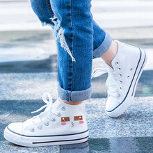 童鞋夜光荧光儿童帆布鞋春夏季新款小黑鞋手绘涂鸦男女童板鞋小学生球鞋休闲鞋潮 高帮白表情一 34