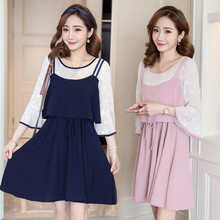 韵暖香 孕妇连衣裙夏装2021新款潮妈宽松雪纺喂奶衣服外出时尚假两件春夏季哺乳衣 粉紫色 2XL