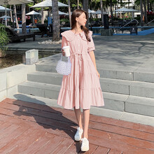 欣柏纶 孕妇装夏装孕妇裙夏季夏天外穿棉麻孕妇连衣裙宽松大码孕妇裙子孕妈装 紫色 M