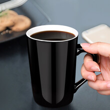 贝瑟斯 马克杯家用喝水杯子男潮流陶瓷咖啡杯办公室茶杯早餐杯牛奶杯水杯女麦片杯定制水杯 黑色 黑色