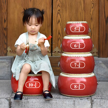 中国红威风锣鼓敲打牛皮鼓寺庙大堂鼓端午节赛龙舟专用战鼓龙舟鼓ONEVAN 3寸+鼓棒+背带+腕铃+木质响板