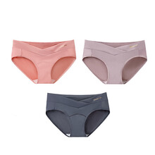 孕妇内裤夏天冰丝薄款低腰托腹大码孕中期孕晚期孕初期春夏季 豆沙+浅咖+深灰 M 80-105斤