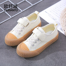 欧纤域男童帆布鞋春秋2021年新款透气软底儿童饼干鞋一脚蹬黑色女童板鞋 9128米色 29(内长18.5cm)