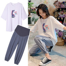 孕妇装夏装休闲孕妇裤外穿新款孕妇套装短袖T恤上衣时尚款孕妈装夏季夏天裙子网红两件套 白色套装 M