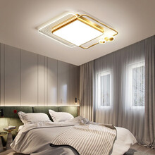 超市	幻色 金色轻奢卧室灯方形led吸顶灯现代简约大气男孩女孩家用主卧书房间灯个性创意灯具 三色智能变光（适用于8-15平）