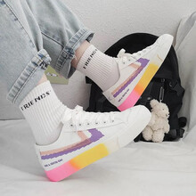 布丁鱼帆布鞋女学生百搭彩虹鞋低帮小白鞋女ins时尚百搭板鞋 2569白彩 37