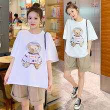 凯琳卡洛儿 孕妇装套装夏季夏款孕妇套装孕妇两件套外出外穿宽松大码孕妈装 卡其套装 M