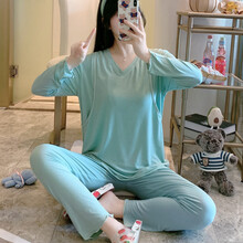 悠曼娅坐月子睡衣月子服夏季薄款产后家居服月子服夏薄款长袖夏季家居服套装孕妇睡产后哺乳衣套头喂奶 绿色V领套头莫代尔 M建议产后90-120斤】