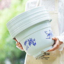 清苑肇禄 塑料花盆加厚批发特大号种花盆圆形绿萝清仓加仑盆树脂含托盘特价 白色型号300【直径26.5厘米】含托盘