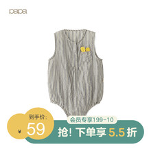 【皱布】papa爬爬夏男女宝宝彩条无袖包屁衣动物造型婴儿爬服连体衣0-3岁 灰蓝色 90cm