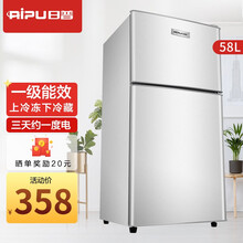 日普（RIPU） 双门小冰箱 小型迷你家用宿舍租房电冰箱冷藏冷冻一级节能省电 58L-拉丝银【一级能耗】双人用