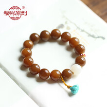 天然新疆和田玉糖玉手串手链女款原创设计饰品圆珠单圈多宝手串