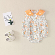 唛兜城堡婴儿碎花包屁衣夏季薄款网红婴儿服可爱超萌公主女宝宝背心哈衣服 灰色 90码/10-14个月左右