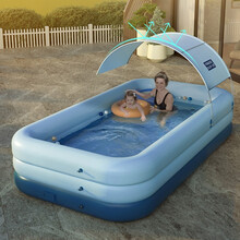 超大游泳池一键充气 儿童游泳池 成人游泳池 室内户外PVC遮阳泳池带棚水池 雾霾蓝+3米+乐享套装（加高款）
