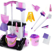 儿童扫把拖地套装迷你清洁手推车宝宝过家家厨房女孩玩具组合六一 清洁工具升级版粉色600-94