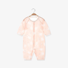 婴唯棉 婴儿连体衣夏季纯棉薄款长袖宝宝空调服睡衣新生儿哈衣爬服 粉色小兔 90CM