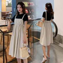 金缔娅孕妇装夏季洋气套装小香风宽松大码潮妈外穿时尚外出个性夏天背带裙子夏款 套装 M