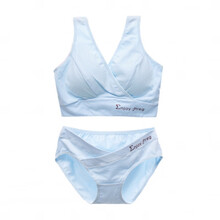 孕妇内衣内裤棉低腰春季哺乳文胸套装无钢圈透气防下垂背心 三角套装【蓝色】 M码