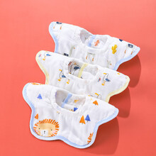 婴儿口水巾棉纱布围嘴儿童围兜新生婴幼儿超软宝宝防水夏季薄款 【6层棉纱】【3件装】狮子+海鸟+羊驼 M