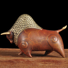 莲善堂彩铜小耗牛摆件办公室招财牛家居客厅玄关装饰工艺品乔迁新居礼物 冰裂棕色 5寸小牦牛 雅x