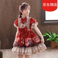 女童连衣裙夏季短袖儿童正全套洛丽塔公主裙子春秋萝莉塔lolita 红色短袖+头饰 120cm