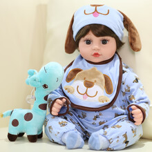 仿真婴儿洋娃娃会说话唱歌的智能软胶陪睡眠公仔玩偶大号感应可爱布娃娃儿童女孩公主玩具礼物 277蓝色京巴 礼盒+小鹿+感应款充电版