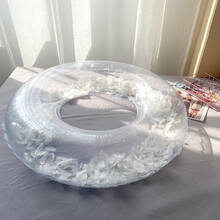 小朋友游泳圈ins网红羽毛儿童充气腋下加厚透明救生圈游泳圈黄雀 白色90(带充气筒)