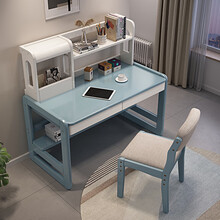 实木书桌书架组合家用简约学生写字台儿童学习课桌卧室书桌椅套装 1.0米单桌白色