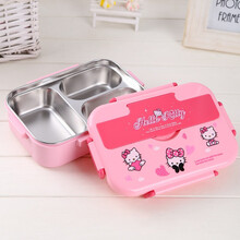 特百惠商场同款日本进口304不锈钢保温饭盒分隔带汤碗便当盒卡通可爱儿童学 中号 粉凯蒂 3格 无碗 配勺筷 内胆可拆