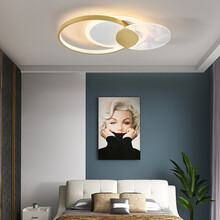 灯宴卧室吸顶灯轻奢羽毛灯现代简约圆形led灯遥控三色可调创意个性艺术灯饰网红北欧家用温馨主卧房间灯具 白+金52cm三色光