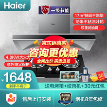 【现货速发】海尔（Haier）油烟机灶具套装家用 欧式脱排抽油烟机 大吸力燃气灶具烟灶套装 17立方顶吸一级节能烟机+4.0kw灶具【液化气】