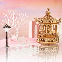 若客（ROKR）手工拼装模型旋转木马音乐盒八音盒儿童diy立体拼图女孩积木拼插玩具拼图成人生日礼物