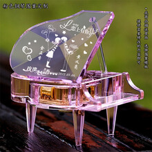 水晶钢琴音乐盒八音盒实用少女心diy新婚摆件生日礼物送女生女孩 水晶粉钢琴+发条机芯(图案定制)