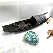 木制复古小船中国乌篷船水上漂浮小木船捕鱼船渔船纯手工模型家居摆件礼品 1防水35X9X0CM