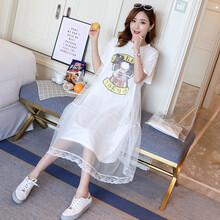 孕妇装夏装外出新款夏季孕妇裙中长款时尚孕妈装孕妇套装夏天宽松透气孕妇连衣裙子 白色 L