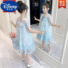 迪士尼(Disney)品牌童装 儿童绣花裙子2021新款公主裙女童超仙夏装小女孩洋气连衣裙童装 蓝色 收藏加购优先发货 130cm