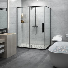 瑝玛（WOMA）淋浴房浴房整体长方形浴室门卫生间玻璃隔断不锈钢浴屏钢化玻璃隔断门沐浴房K529 非标定制到手价759/㎡【镜光银/哑黑可选】