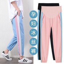 祺萱特 孕妇裤子夏季外穿宽松休闲运动裤 显高显瘦夏天冰丝薄款透气九分裤 夏装潮妈雪纺托腹裤 蓝色 2XL